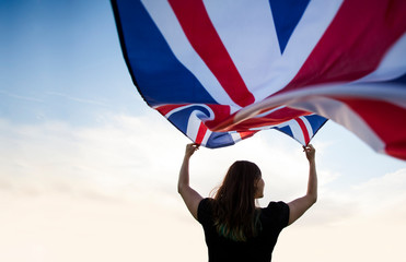 Woman in London with a flag