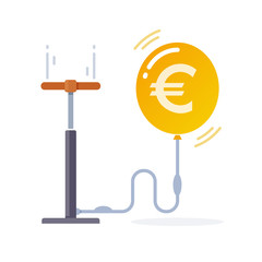 Money bubble. Conceptual illustration. Hand pump inflates balloon with euro sign © enmaler