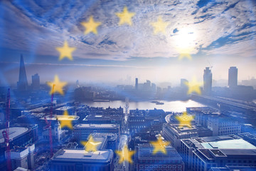 EU flag and London view - obrazy, fototapety, plakaty
