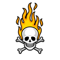 Skull with crossbones in the background the fire in tribal style. Template for tattoo, print