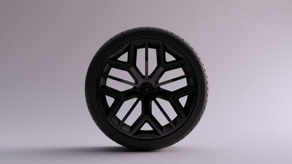 Obraz premium Black Alloy Rim Wheel with a Multi 5 Spoke Geometric Open Wheel Design with Racing Tyre 3d illustration 3d render
