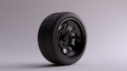 Black Alloy Rim Wheel Retro Wheel with a Semi Closed Design with Racing Tire
