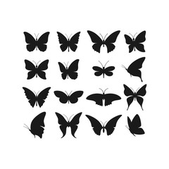 Butterfly realistic black silhouette vector set. Butterflies various icons for decoration.