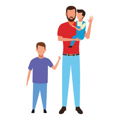 man with children black and white