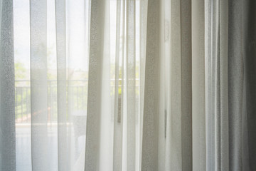 close up detail of white curtain house interior design concept
