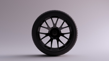 Obraz premium Black Alloy Rim Wheel with a Complex Multi Spokes Open Wheel Design with Racing Tyre 3d illustration 3d render