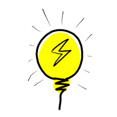 Light bulb idea , hand drawn , icon cartoon , white background