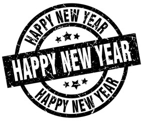 happy new year round grunge black stamp
