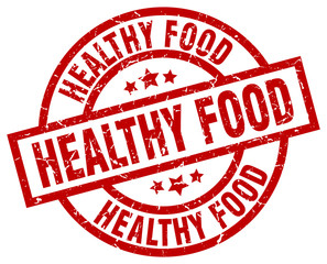 healthy food round red grunge stamp