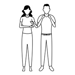 couple avatar cartoon character black and white