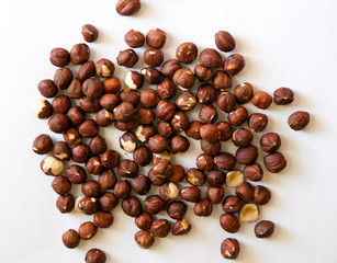 hazelnuts on white background