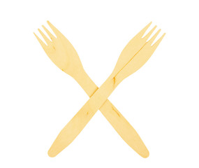 Wooden fork on white background
