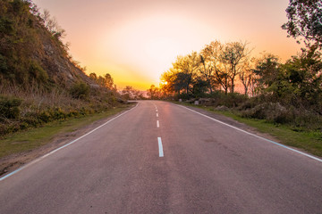 Straight road during sunset, Freeway, fast.