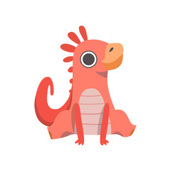 Cute Red Little Dino, Adorable Baby Dinosaur Character Vector Illustration