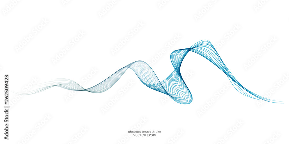 Poster Vector curved wave lines brush stroke blue color isolated on white background for design element