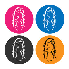 Symbol depicting the face of a girl with long hair. Banner or icon.  illustration
