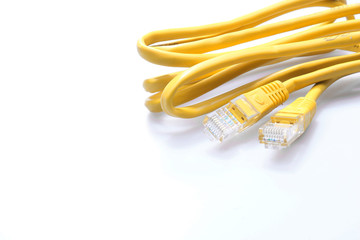 yellow network cable isolated on white background