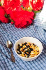 Morning breakfast Greek style. cheese and prunes