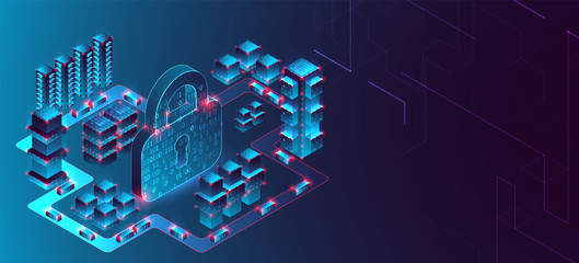 Isometric protection concept. Protect mechanism, system privacy.