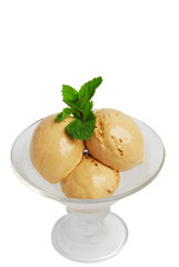 Ice cream in a glass, on a white background
