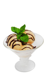 Ice cream in a glass, on a white background