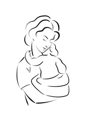 Linear sketch of a woman with a child.