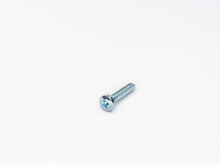 Zinc plated metric pan phillips round head screw bolt on white. 