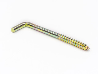 Yellow zinc plated l type wall hook screw on white.