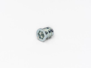Zinc Alloy Hexagon Socket Flat Head Insert Wood Screw Nut Bolt on white.