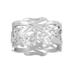 3D illustration isolated white gold and silver engagement wedding band unique ring