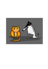 Funny cat and dog cartoon illustration