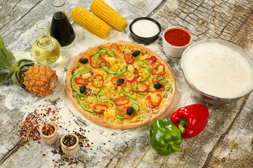 delicious pizza with corn and olives