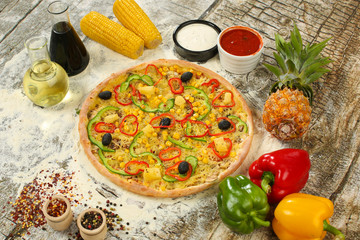 delicious pizza with corn and olives