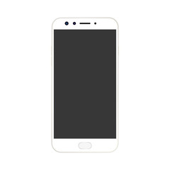White smartphone front view  with dark grey blank screen. Realistic white smartphone, blank screen, vector isolated on white.