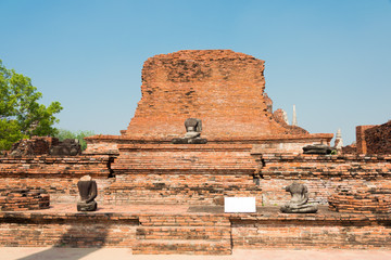 Ayutthaya, Thailand - Apr 10 2018: WAT MAHATHAT in Ayutthaya, Thailand. It is part of the World Heritage Site - Historic City of Ayutthaya.