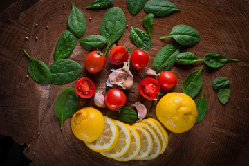Vegetable on brown background. 