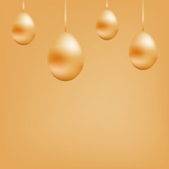 Bright banner of golned hanging eggs on the tape.Copy space.Vector illustration.