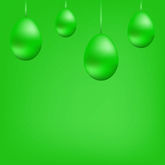 Bright banner of green hanging eggs on the tape.Copy space.Vector illustration.