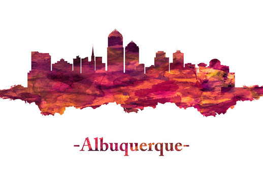 Albuquerque New Mexico Skyline in Red