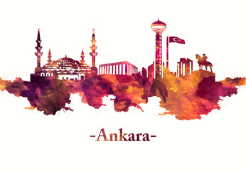 Ankara Turkey Skyline in Red - obrazy, fototapety, plakaty
