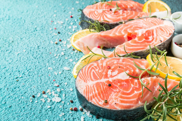 Raw salmon fish steakes
