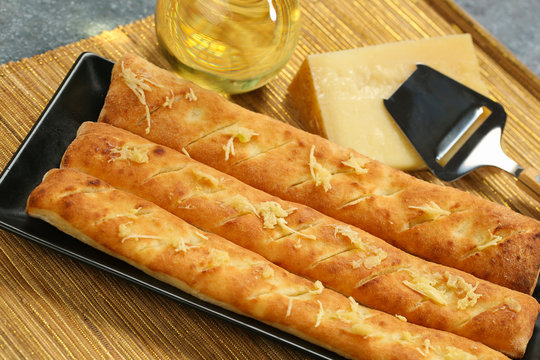 delicious baked bread with mozzarella