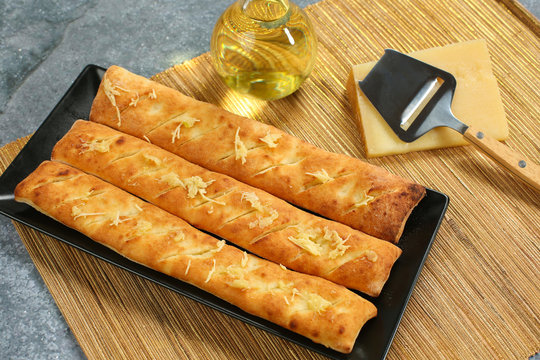 delicious baked bread with mozzarella