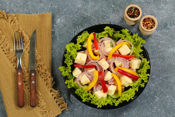 Delicious salad with tomato and mozzarella