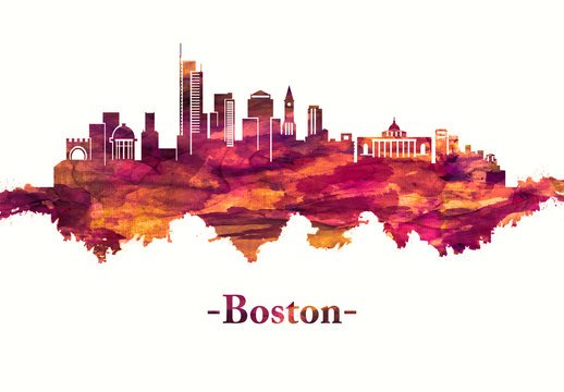 Boston Massachusetts Skyline In Red