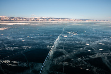 Cracks on the ice at the Baikal lake in Russia - Landscape