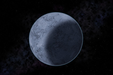 Planet on starry sky, outer space. Sound of cosmic radiation  the background hiss of the universe