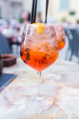 Glass of Aperol Spritz cocktail