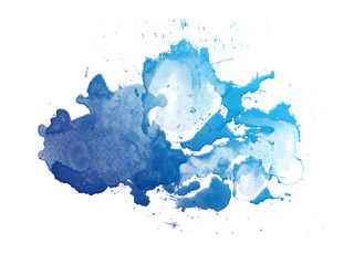 Blue abstract watercolor background. Hand drawn watercolor stains