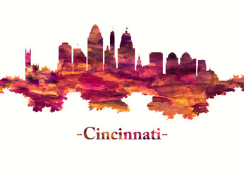 Fototapeta premium Cincinnati Ohio skyline in red